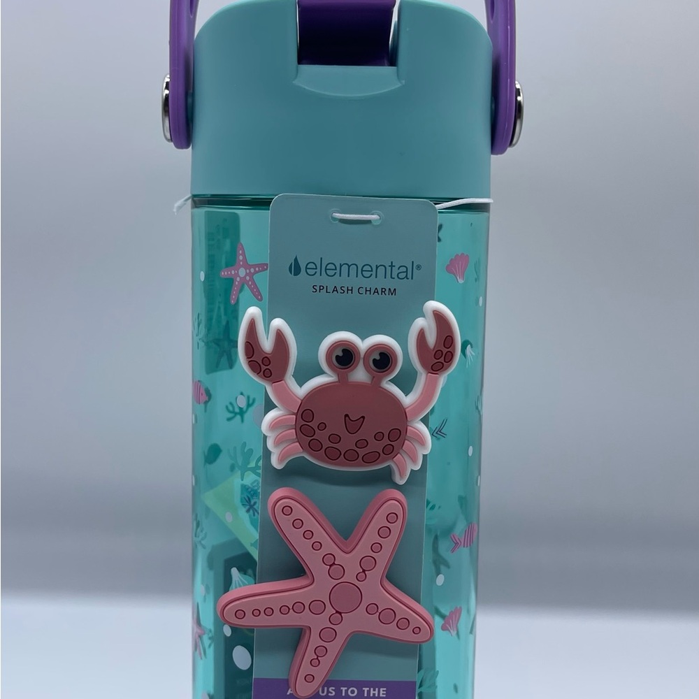 Elemental Kids Aqua Bottle with Purple Handle and Pink Sea Charms